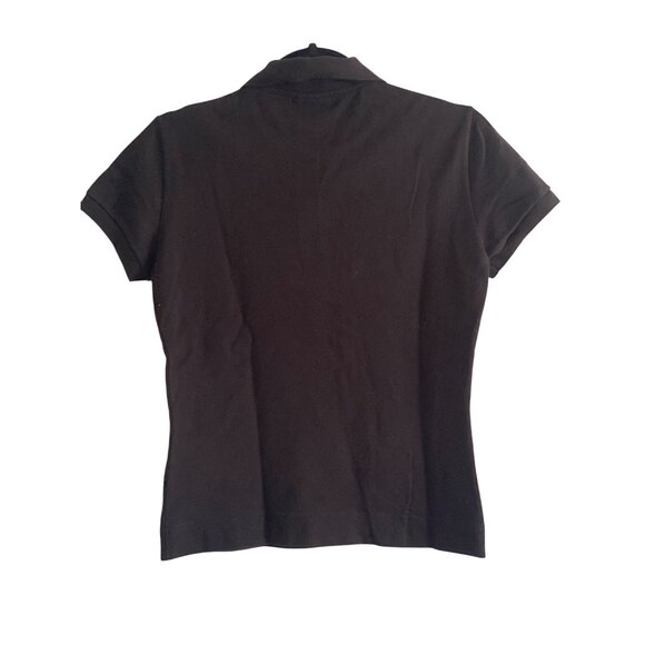 VTG Lacoste Crocodile Polo Top Black SS Collar 2 Button Front Neck Woman 40 - Picture 2 of 6